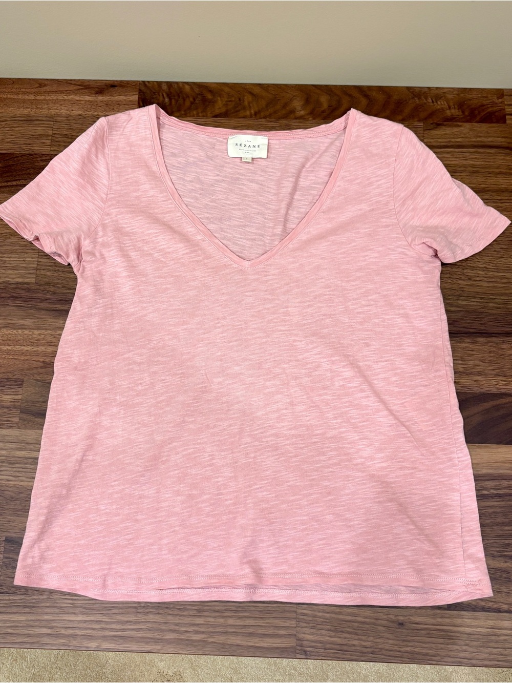 Sezane Pink V-Neck Short Sleeve Tee